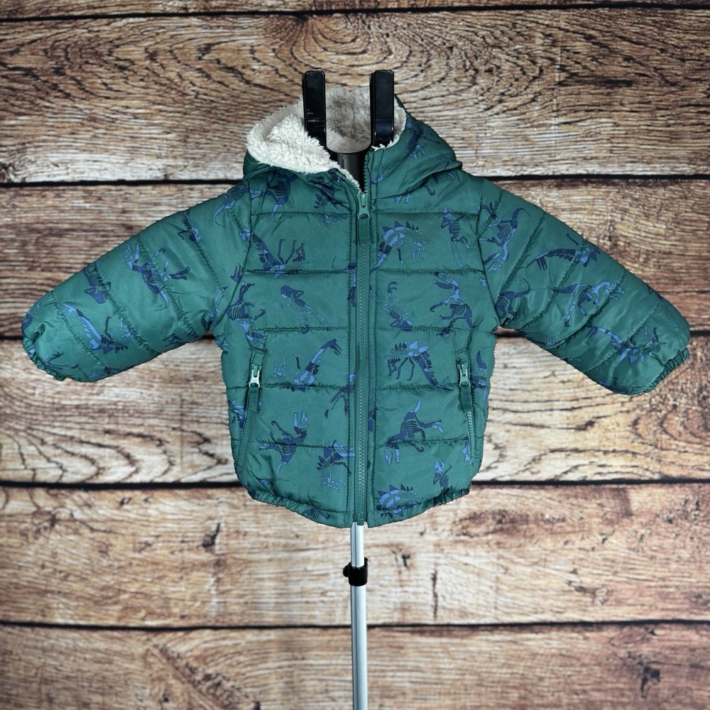 Osh Kosh B'Gosh Dinosaur Winter Puffer Jacket W/hood Green/Blue,‎ Size 24 Months